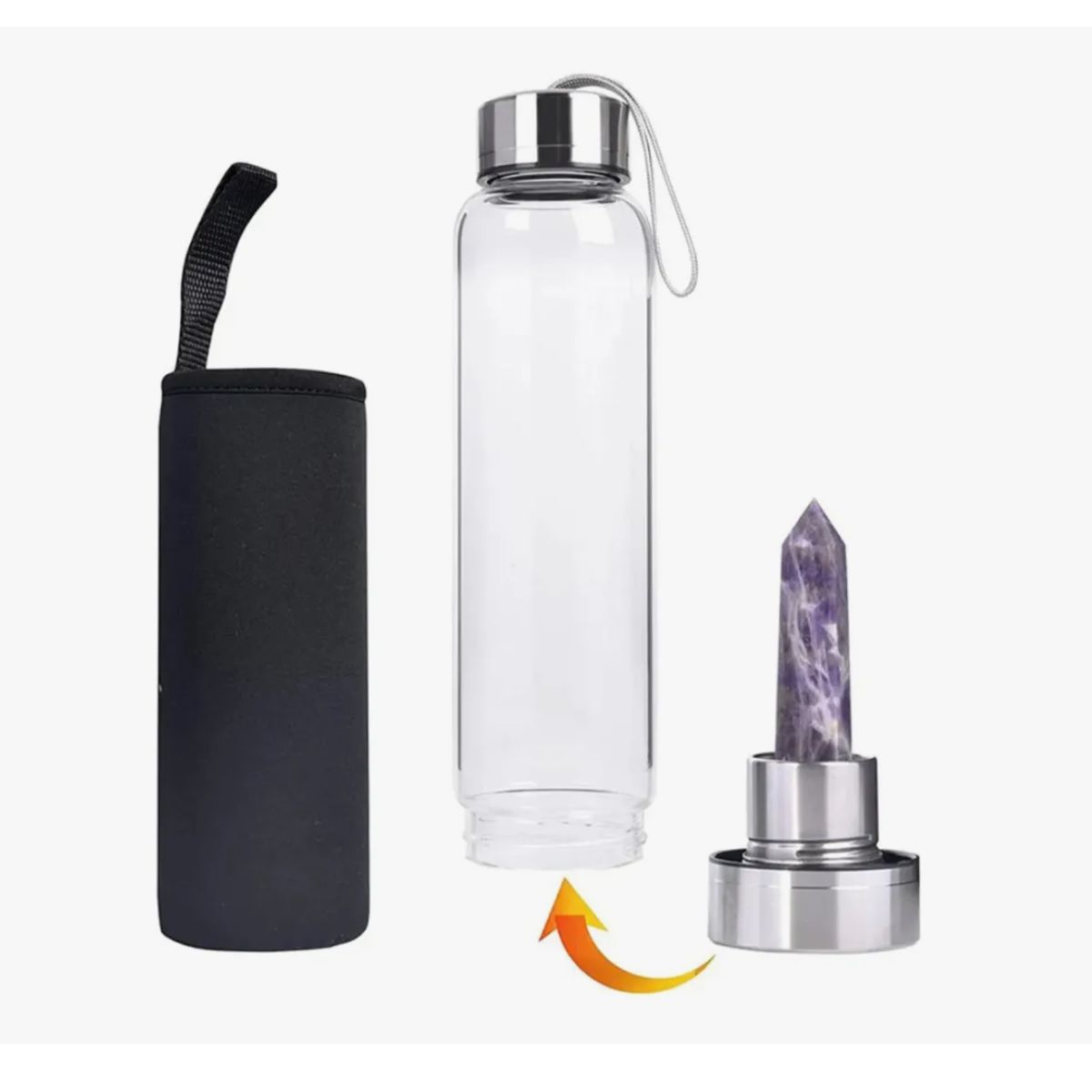 GENERICO - Termo Botella De Agua Con Cristales De Cuarzo + Estuche Color Morado