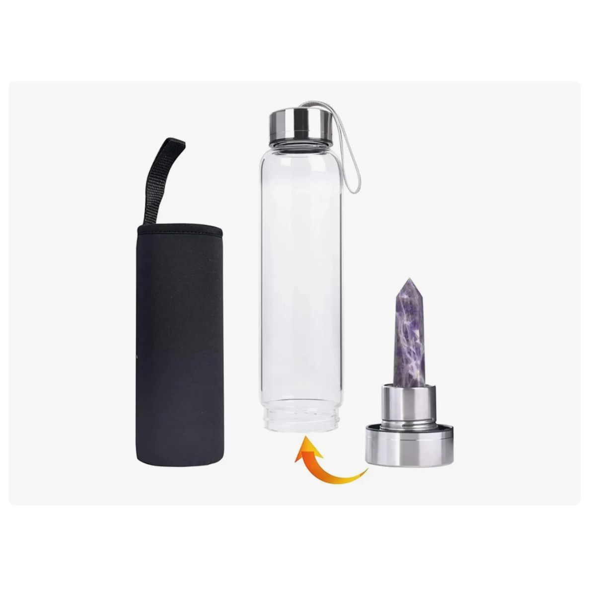 GENERICO - Termo Botella De Agua Con Cristales De Cuarzo + Estuche Color Morado