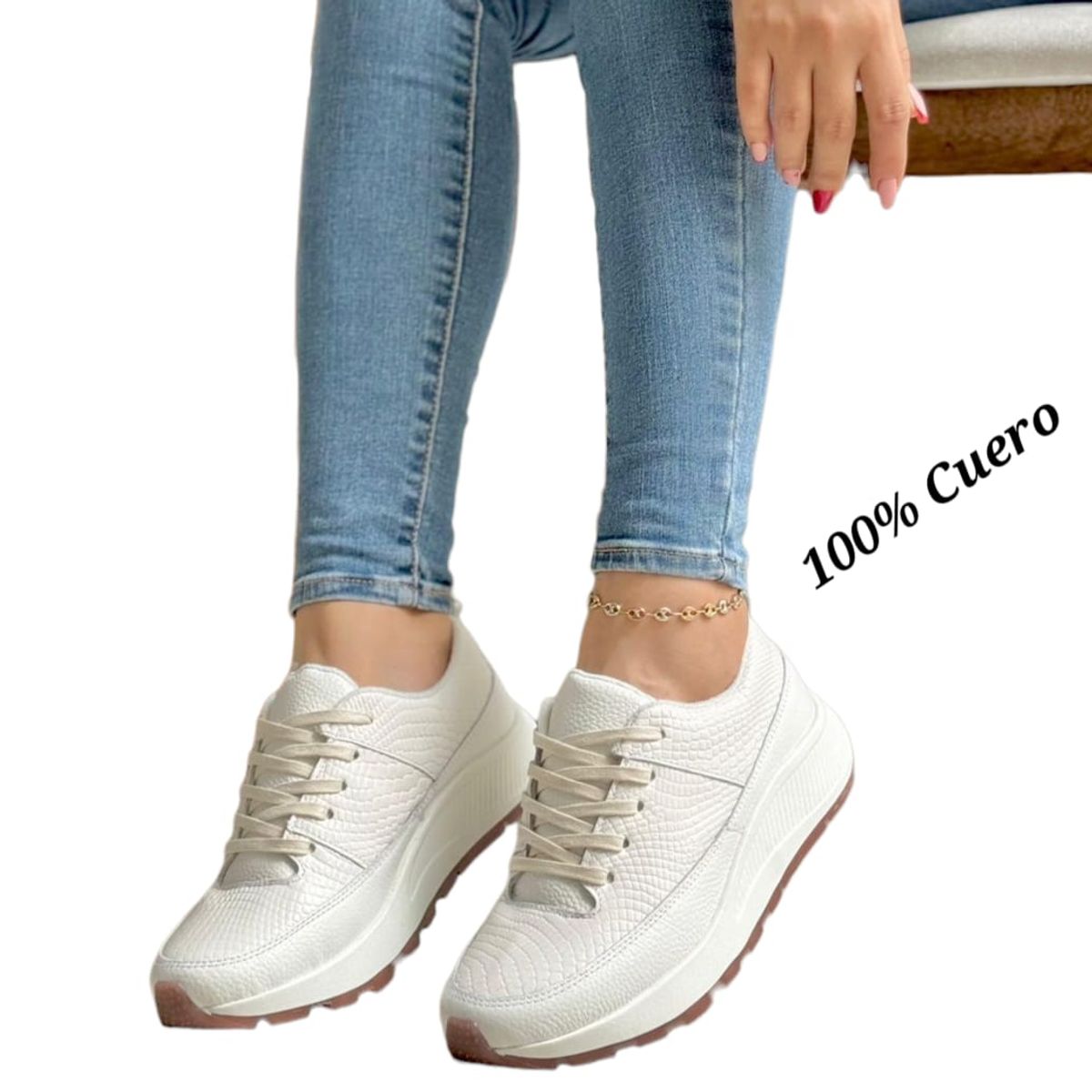 EVEGONZ - Tenis En Cuero Zapato Blanco Confortable de Mujer