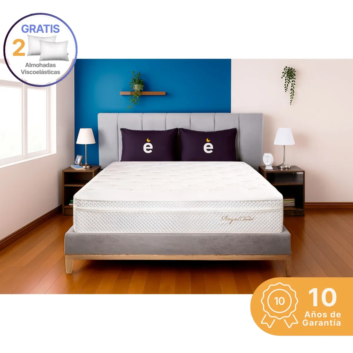 ESSENZA - Colchon Queen 1.6 m +2 Almohadas Royal Cloud Premium Essenza Colchones