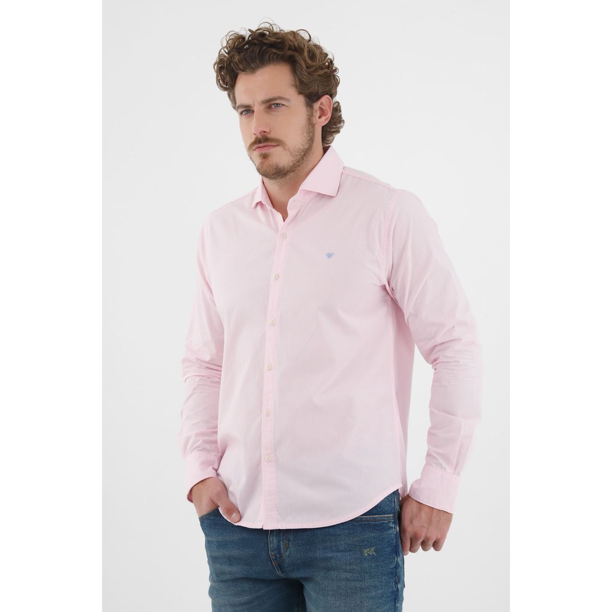 TENNIS - Camisa manga larga rosada para hombre