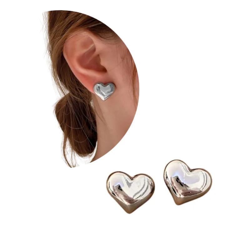 GENERICO - Aretes Topos Chunky Corazón Plateados Para Mujer