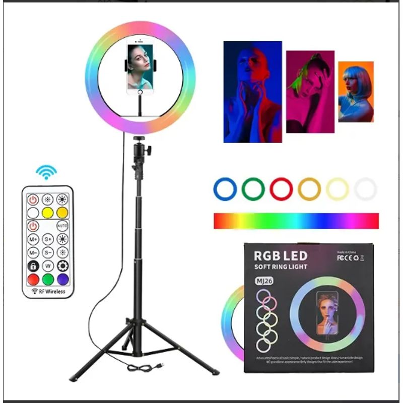 GENERICO - Aro de luz RGB 26 cms con tripode y bluetooth