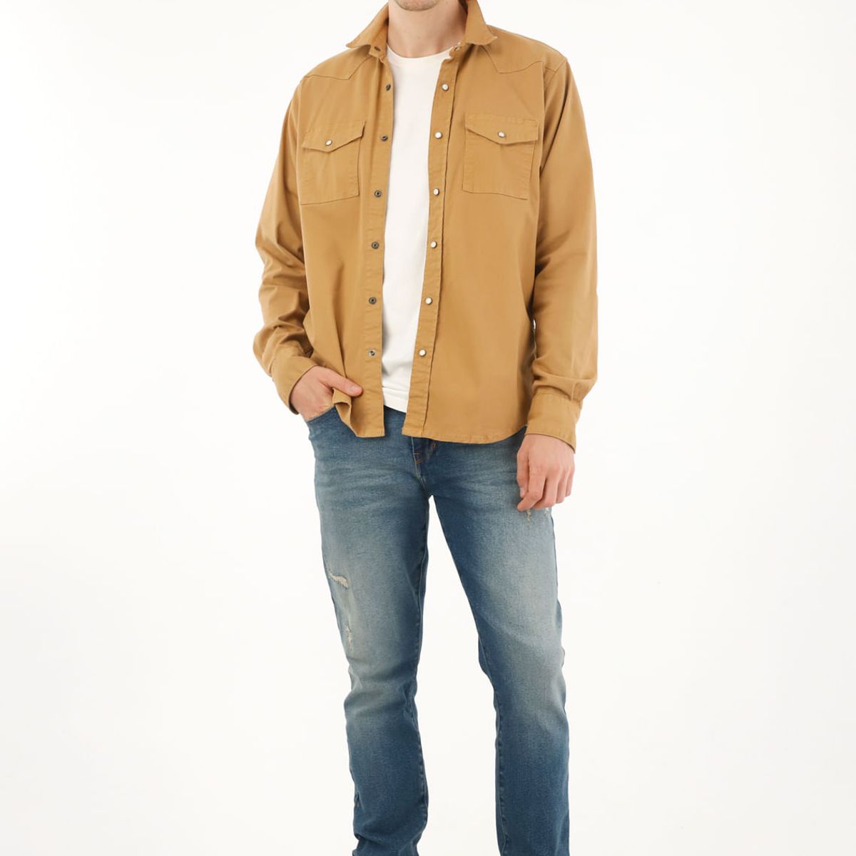 TENNIS - Camisa café manga larga para hombre