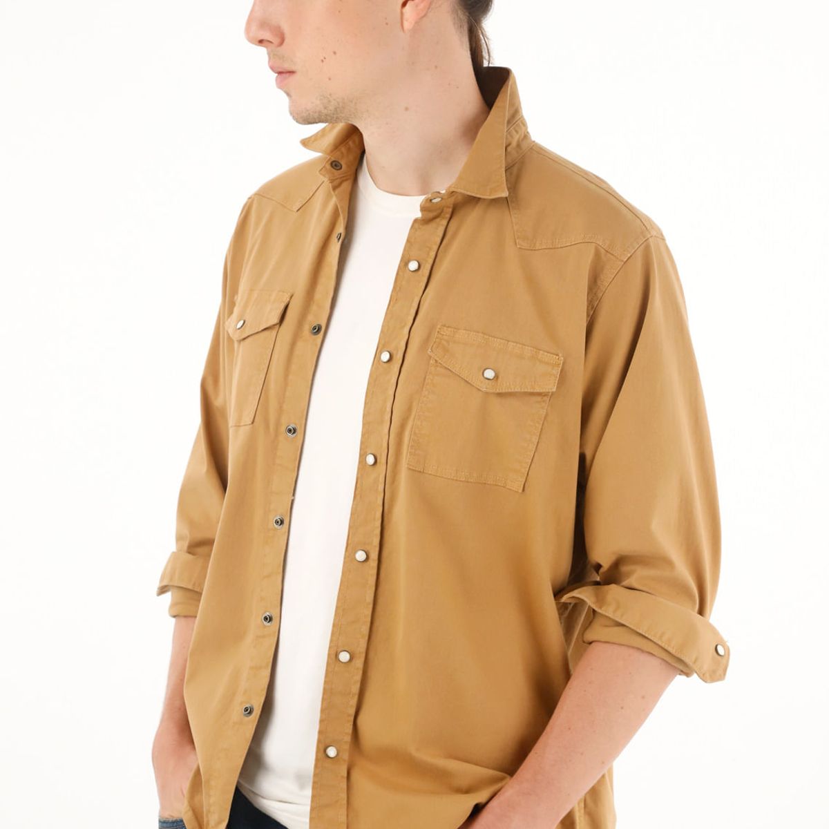 TENNIS - Camisa café manga larga para hombre