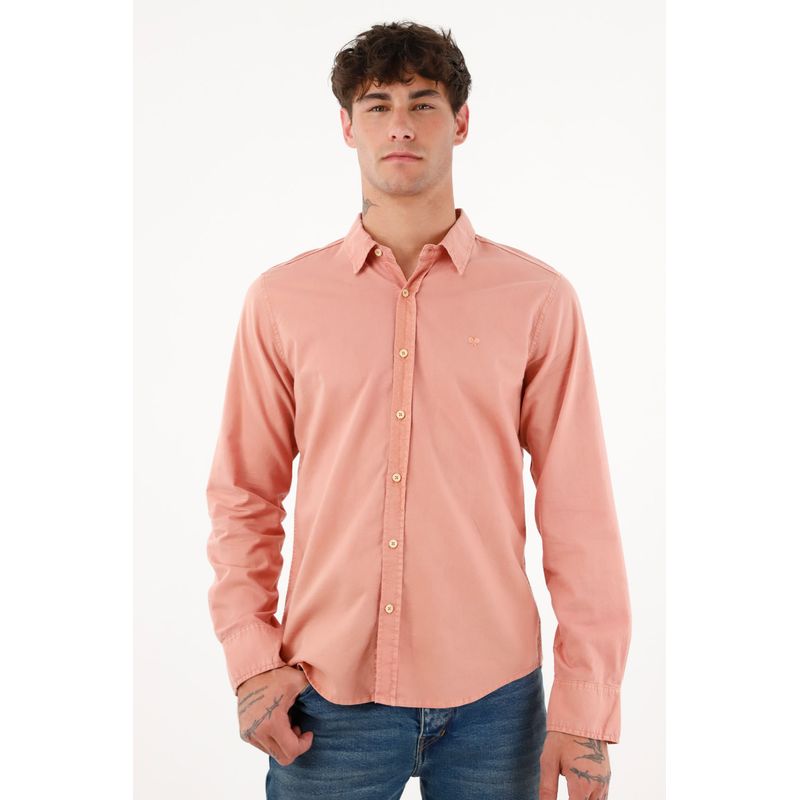 TENNIS - Camisa de tela oxford manga larga rosada para hombre