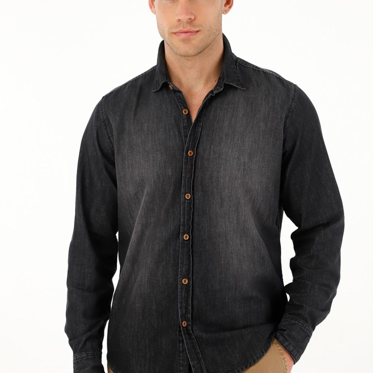 TENNIS - Camisa en black denim manga larga para hombre