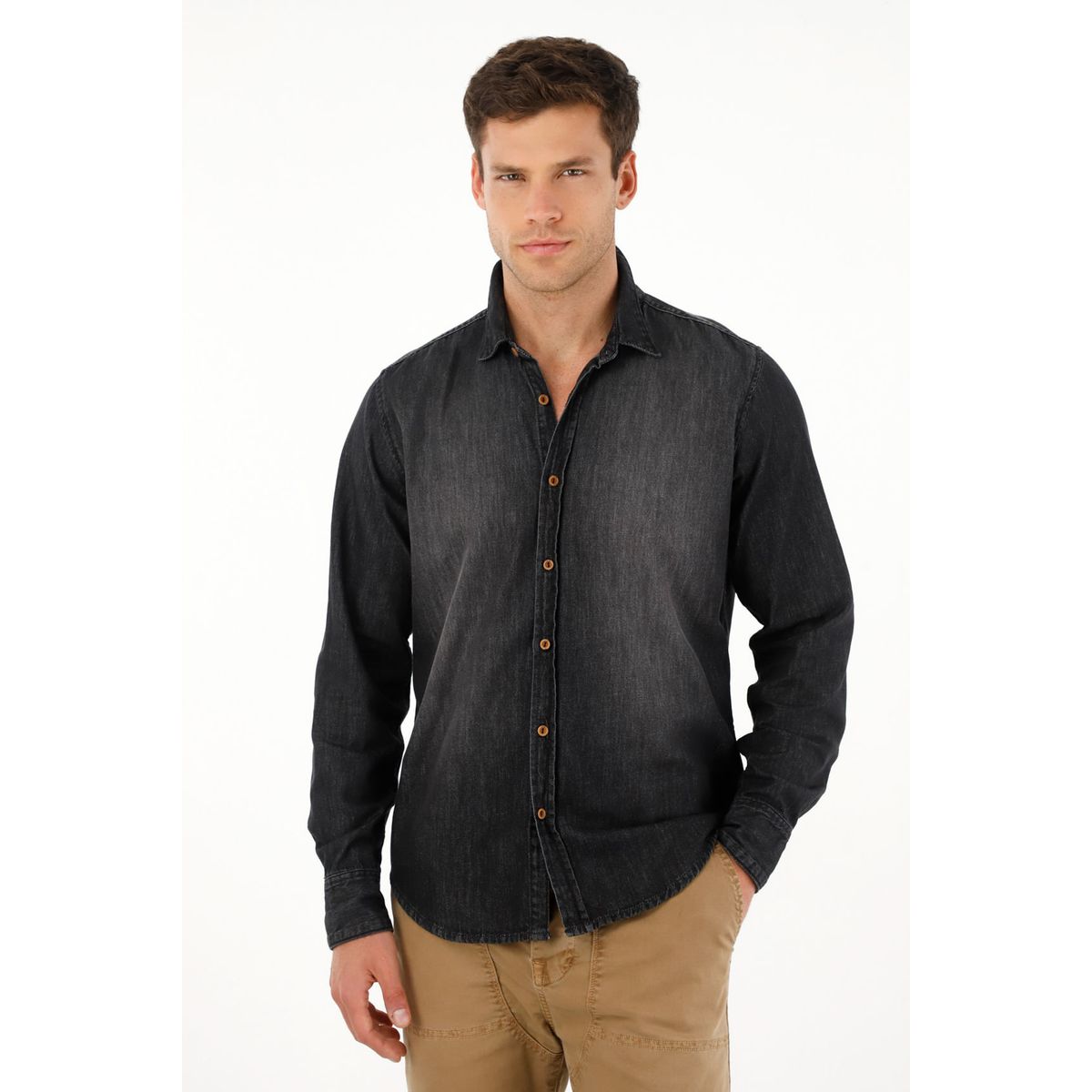 TENNIS - Camisa en black denim manga larga para hombre
