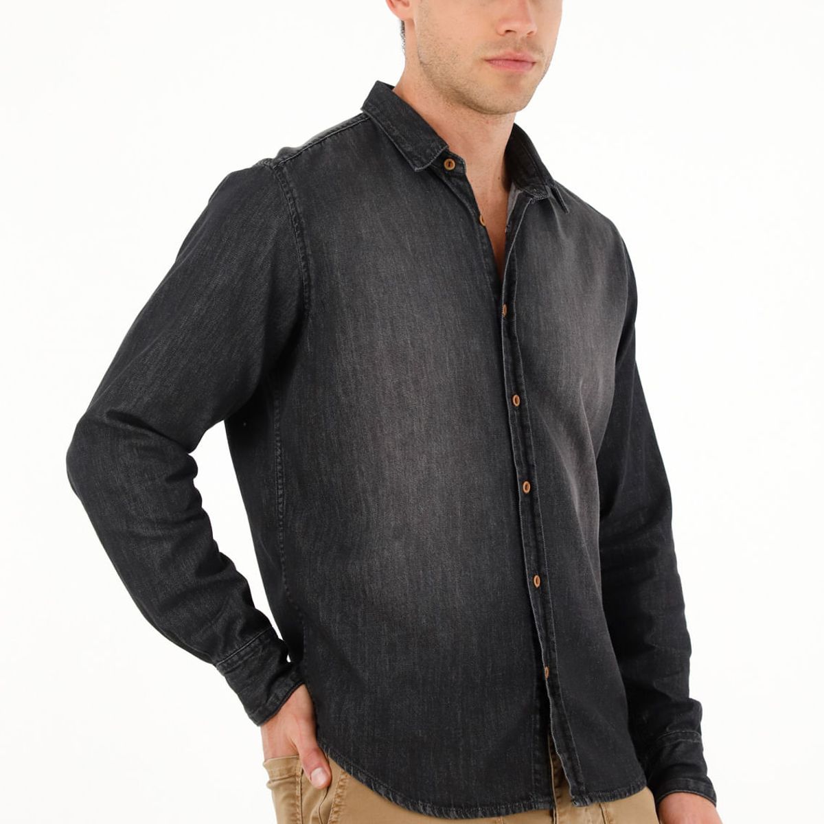 TENNIS - Camisa en black denim manga larga para hombre