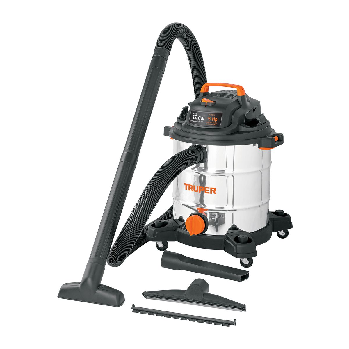 TRUPER - Aspiradora de sólidos y líquidos, 5 gal, acero inox, Truper