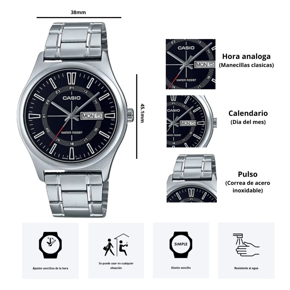 CASIO - Reloj Casio Referencia MTP-V006D-1C Diseño Elegante