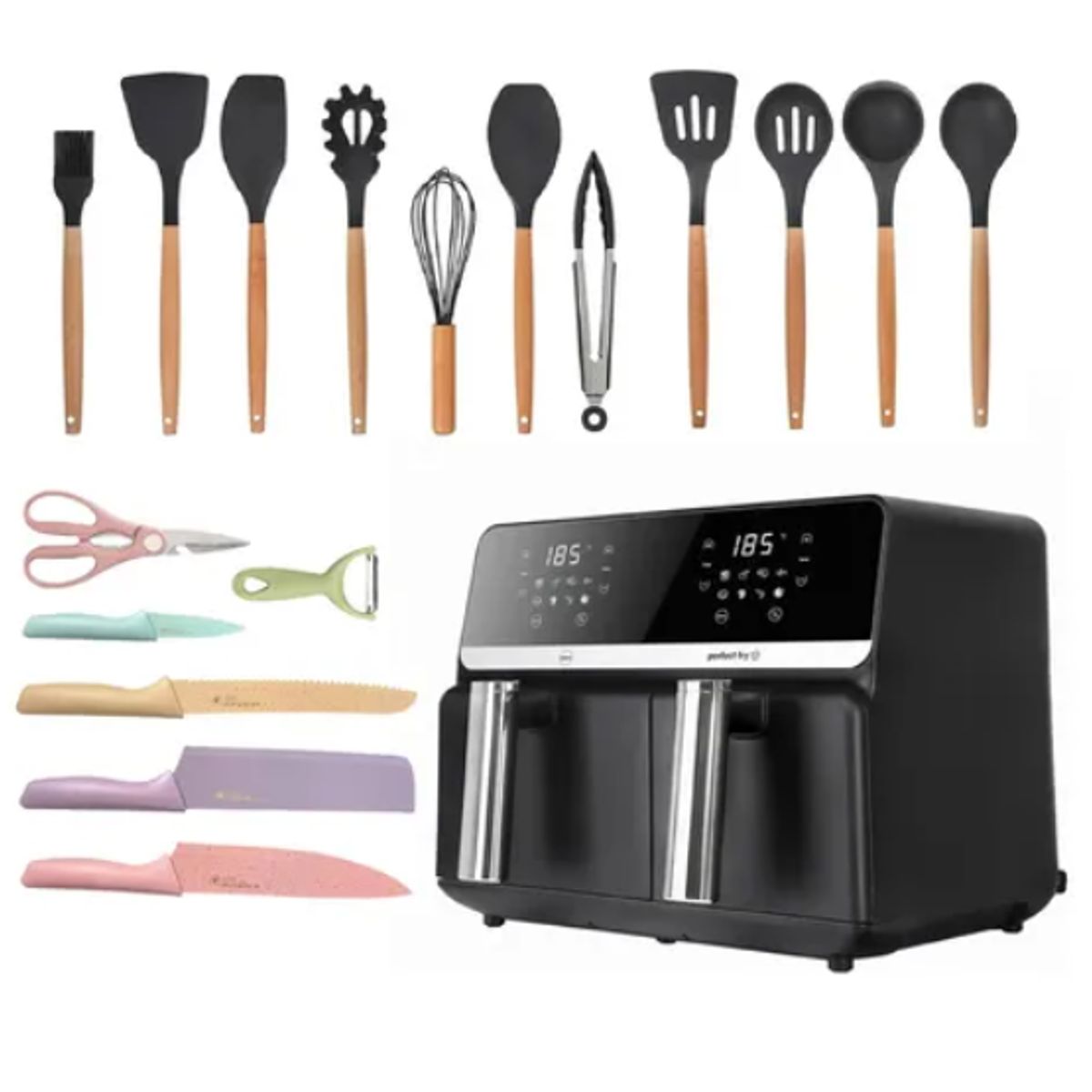 INNOVA - Freidora De Aire Nobelsound Air Fryer Doble Bandeja Con Utensilios