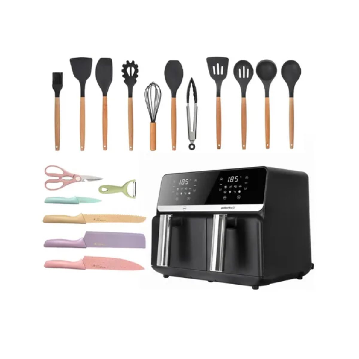 INNOVA - Freidora De Aire Nobelsound Air Fryer Doble Bandeja Con Utensilios