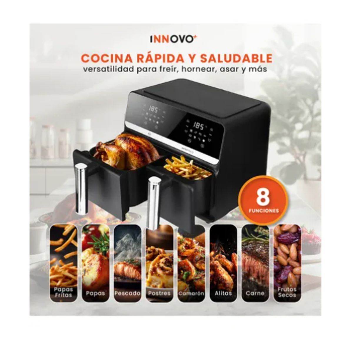 INNOVA - Air Fryer Freidora De Aire 9 Litros Doble Bandeja Digital Premium