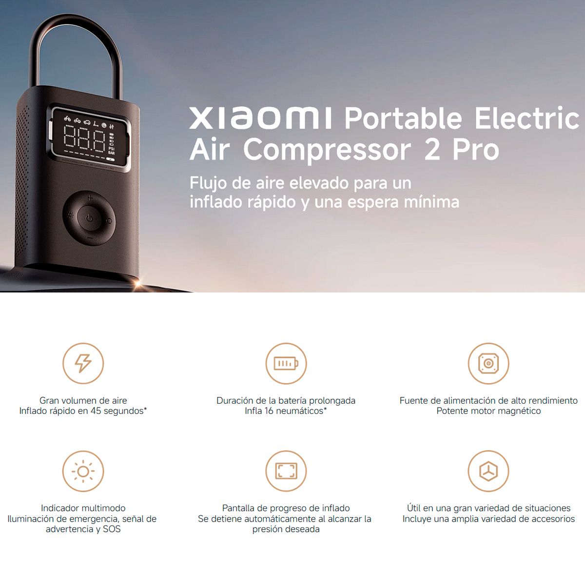 XIAOMI - Xiaomi Portable Electric Air Compresor 2 Pro, Inflado Rápido