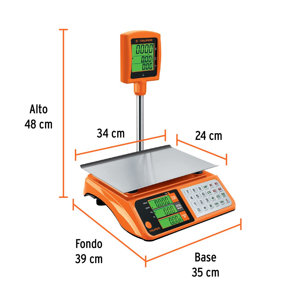 TRUPER - Báscula electrónica multifunciones con torreta 40 kg, Truper