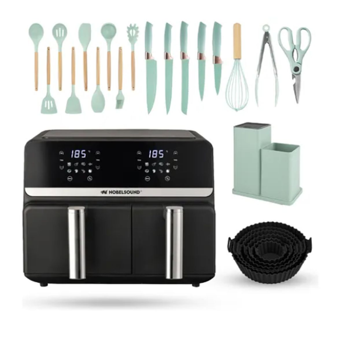 INNOVA - Freidora De Aire Nobelsound Air Fryer Doble Bandeja Accesorios