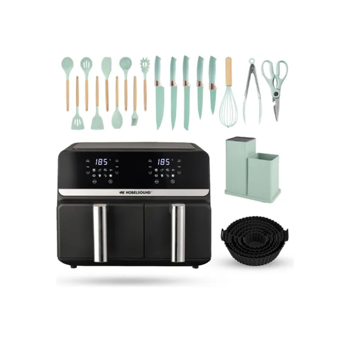 INNOVA - Freidora De Aire Nobelsound Air Fryer Doble Bandeja Accesorios