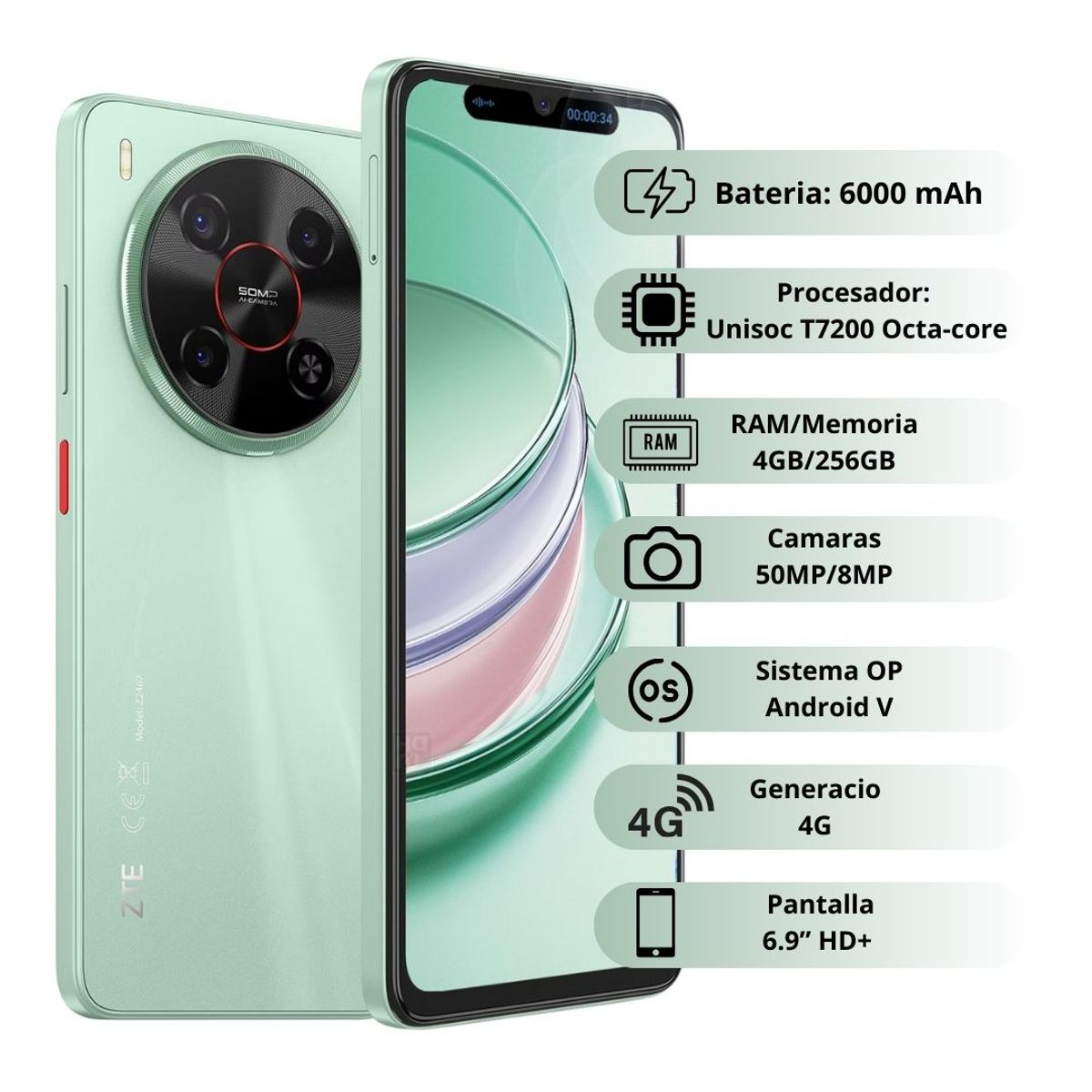 ZTE - Celular ZTE BLADE V70 Max 256GB4GB - Verde