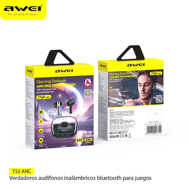 AWEI - Audifonos TWS  Bluetooth T52 ANC Cancelación Ruido IPX6