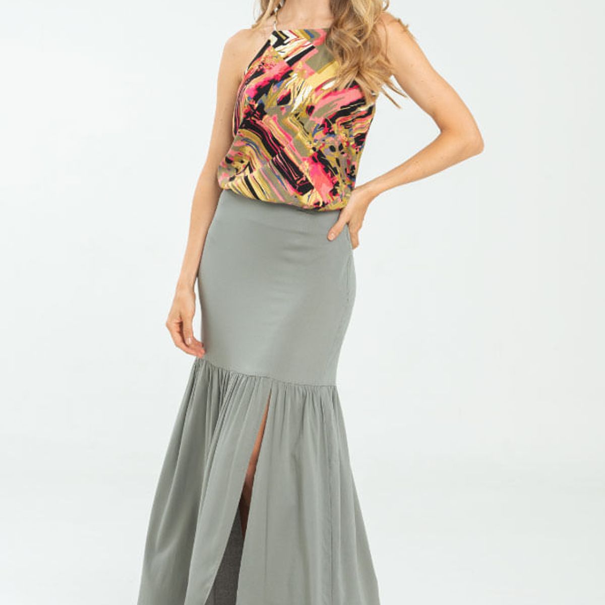 RAGGED - Falda macarena Verde salvia Ragged