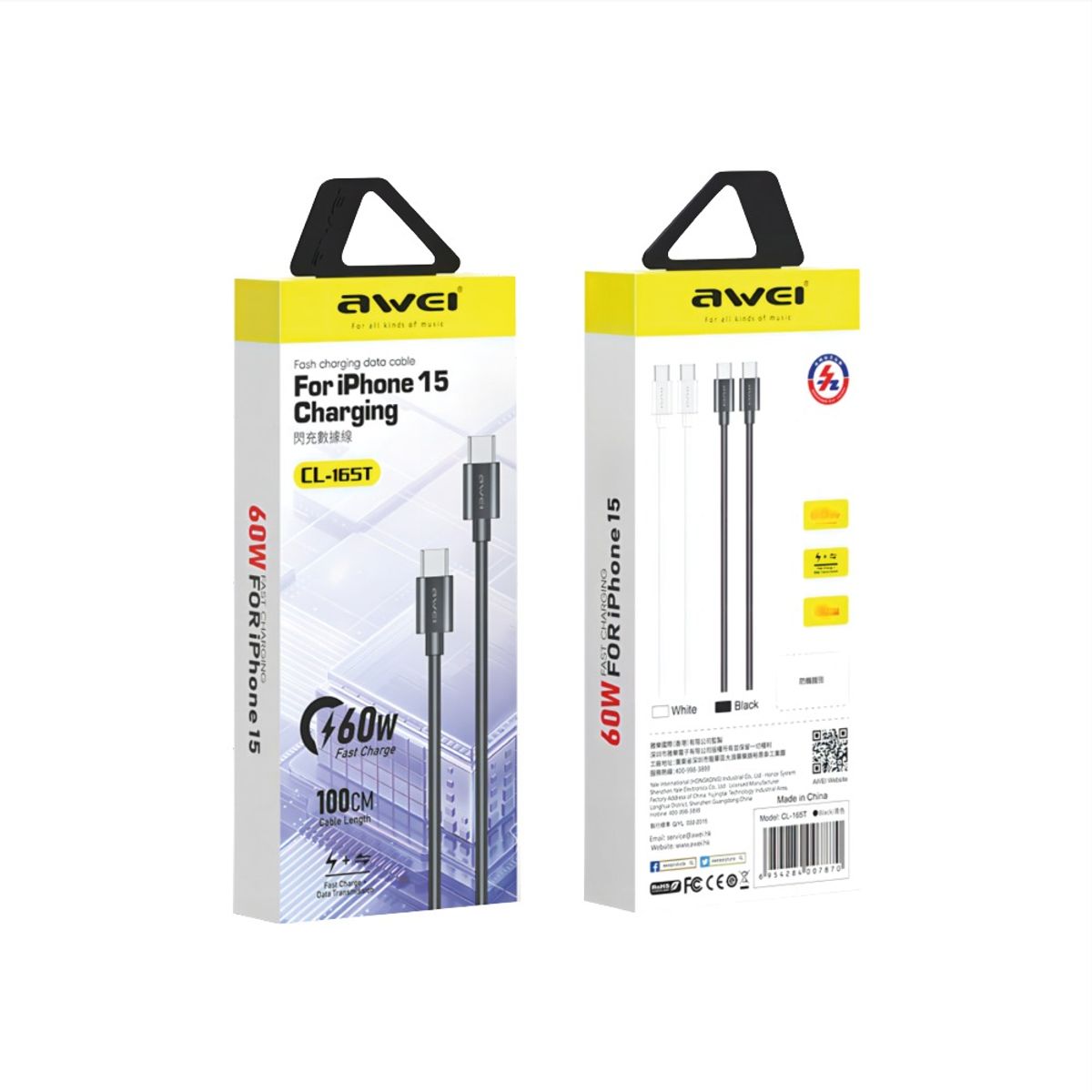AWEI - Cable Awei CL-165T Tipo C para Carga Rápida de Datos Negro