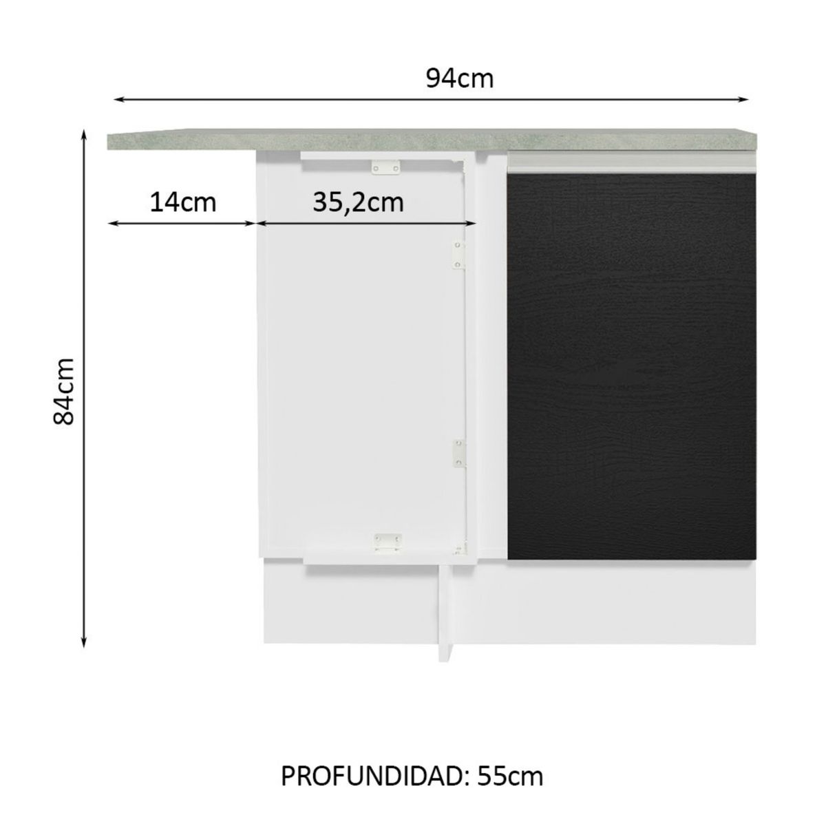MADESA - Mueble de Cocina Bajo de Esquina Glamy 1 Puerta Blanco/Negro
