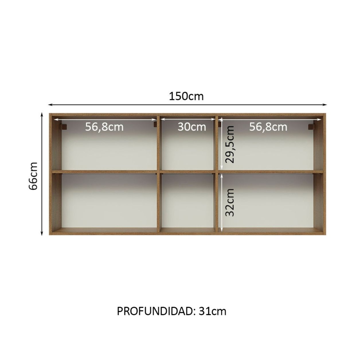 MADESA - Mueble de Cocina Superior Glamy 1.50 m 2 Puertas 2 Nichos Centrales Marrón/Blanco