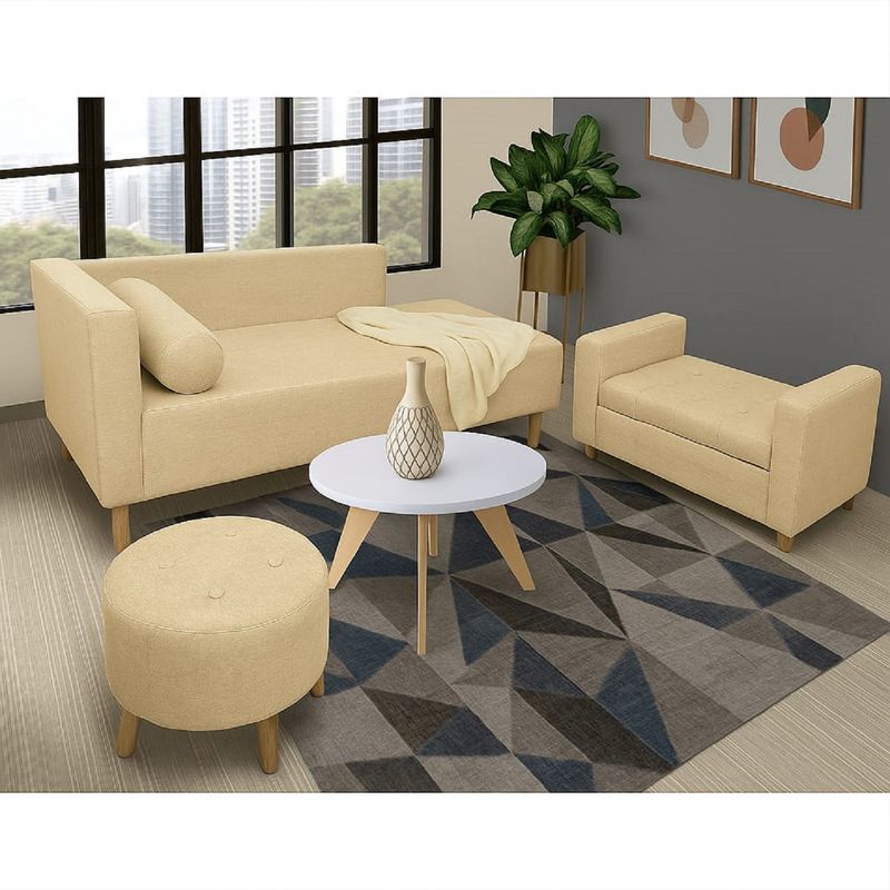 DKO DESIGN - Sala Sofa + Puff + Banqueta Baul Beige