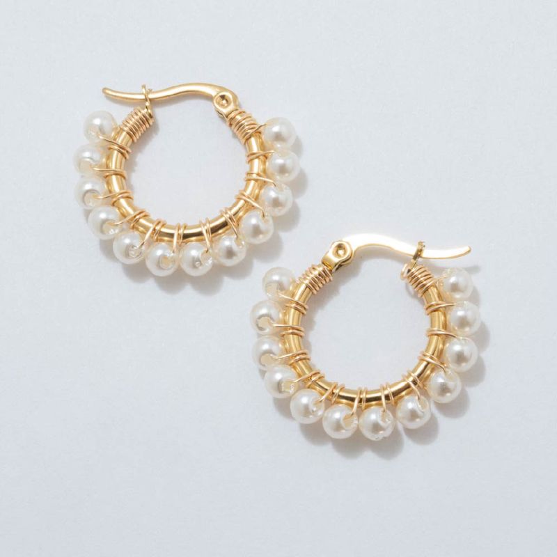 ENIGMA - Aretes Candongas Presencia Dorado con Perla para Mujer