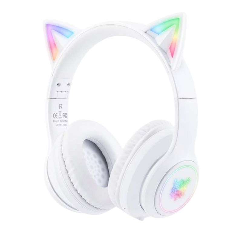 ONIKUMA - Audífonos Inalámbricos De Gato Blanco Onikuma B90 Luz Rgb