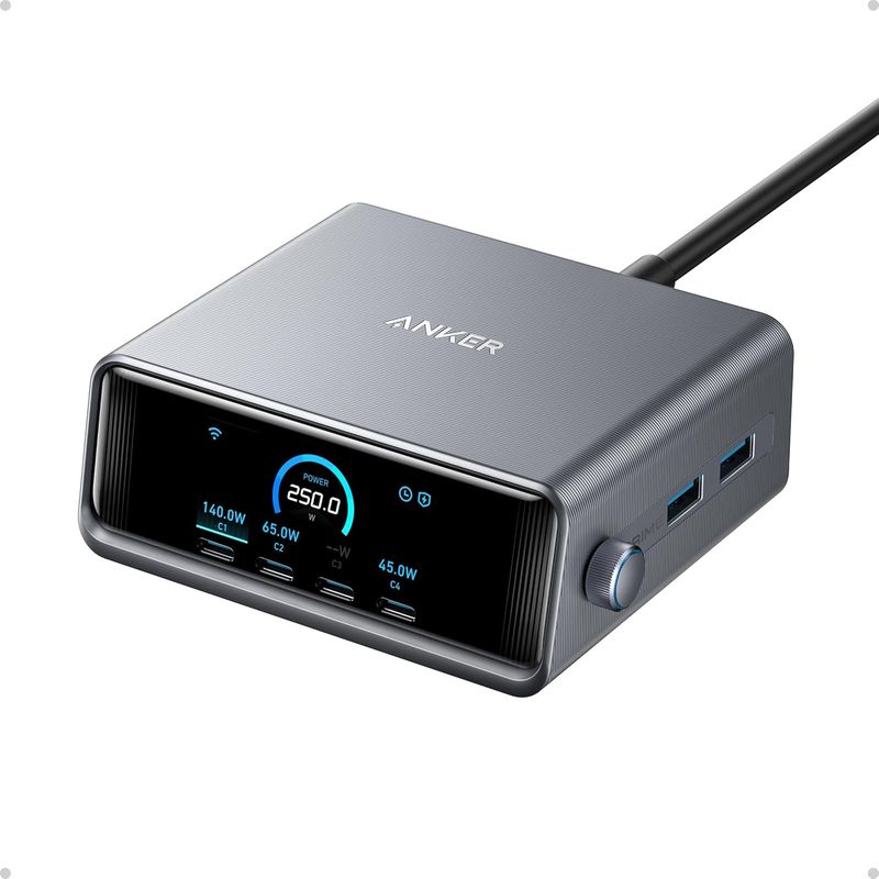 ANKER - Cargador Anker Prime 250W GaN 6 puertos LCD y control