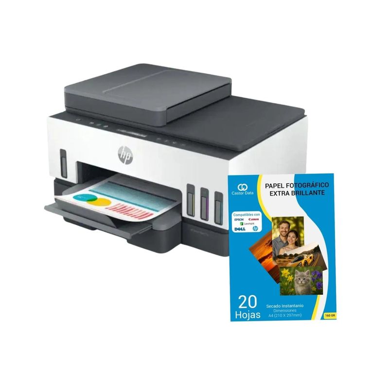 HP - Impresora Multifuncional Hp Smart Tank 750 wifi + Resma Papel Fotográfico