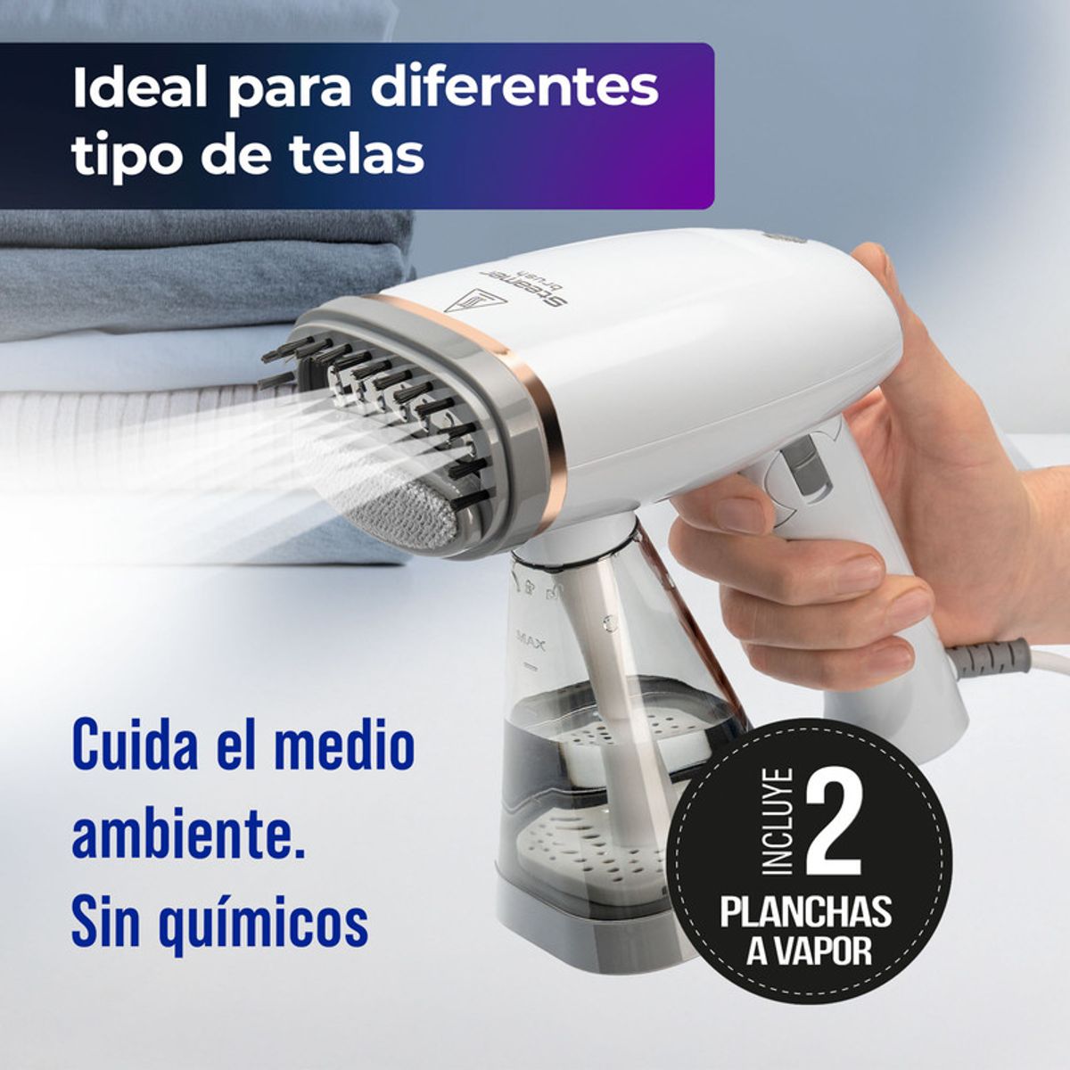 ENERGY PLUS - Set x2 Plancha Vapor Vertical Portátil 1155W Elimina Arrugas