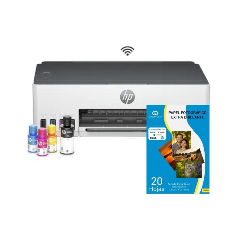 HP - Impresora HP Smart Tank 210 Blanca + Resma Papel Fotográfico
