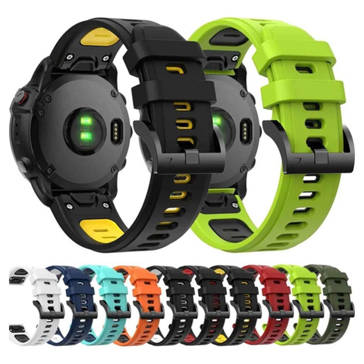 GENERICO - Pulso 26mm Correa Garmin Fenix 5x 6x 7x Easy Fit Verde y Negro