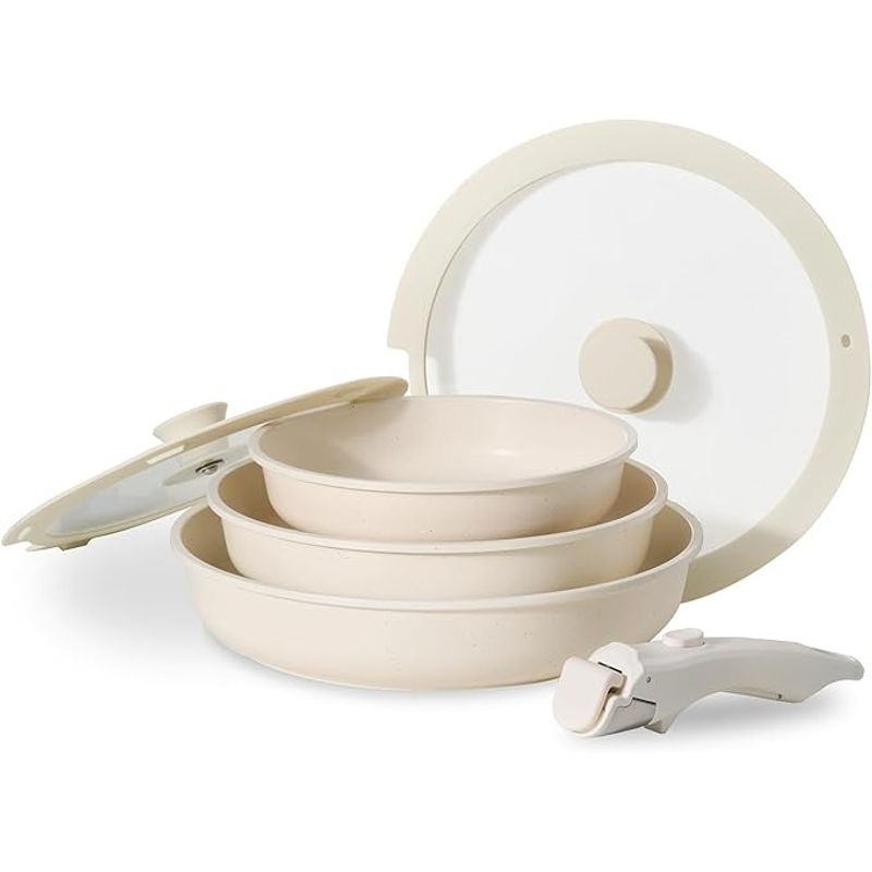 GENERICO - Set Ollas Donor 5 Piezas Cerámica Granito Marmol Antiadherente Beige