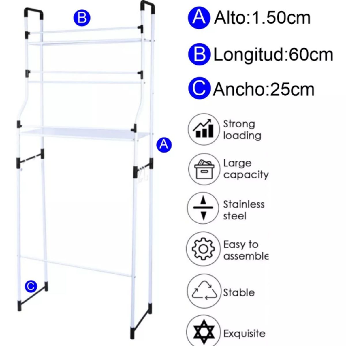 GENERICO - Organizador Estante De Lavadora Metálico Rack 3 Niveles