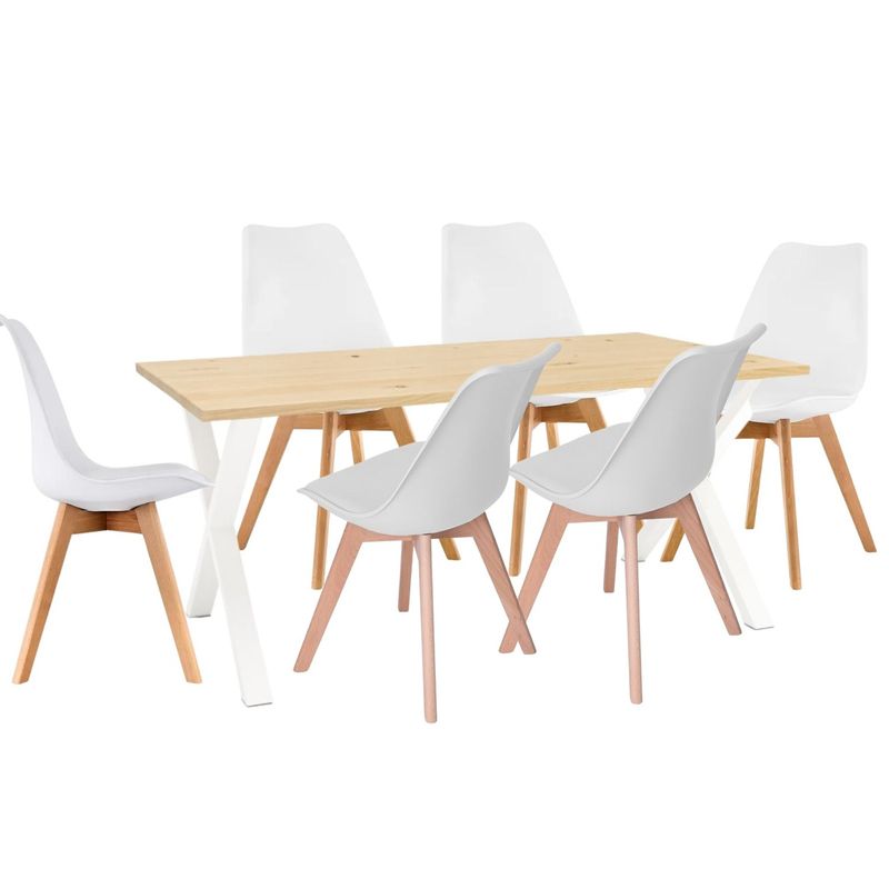 EKONOMODO COLOMBIA - Comedor Indika Macadamia 30mm blanco con 6 Sillas Milano 160x80x75 blanco