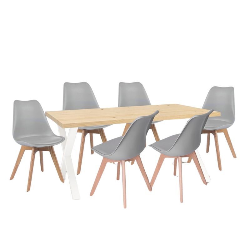 EKONOMODO COLOMBIA - Comedor Indika Macadamia 30mm blanco con 6 Sillas Milano 160x80x75 gris