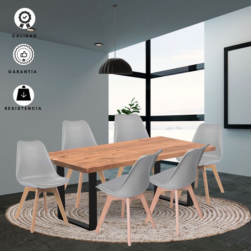 EKONOMODO COLOMBIA - Comedor Celeno Macadamia 30mm con 6 Sillas Milano 160x80x75 gris