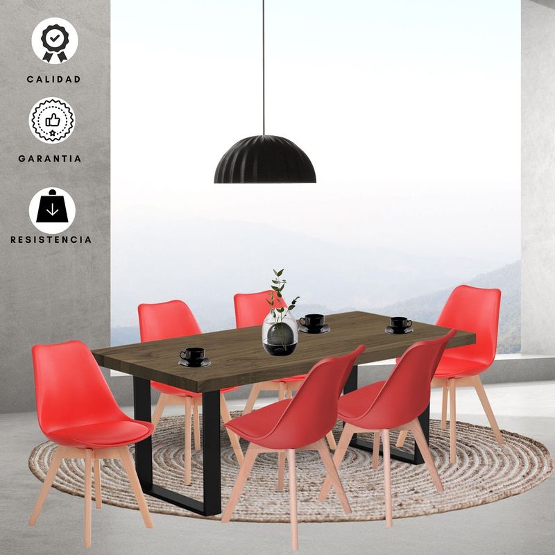 EKONOMODO COLOMBIA - Comedor Celeno Beyota 30mm con 6 Sillas Milano 160x80x75 rojo