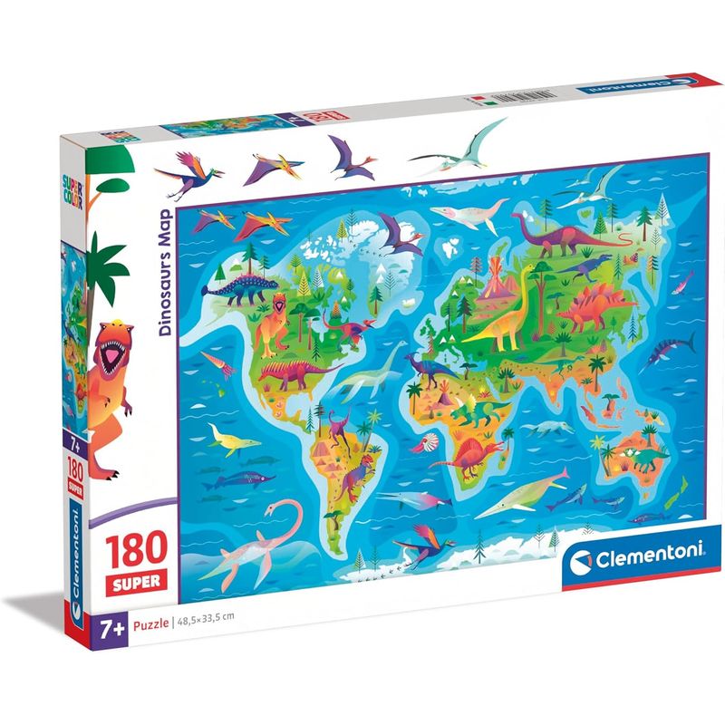 CLEMENTONI - Rompecabezas 180 Piezas Mapa Ilustrado De Dinosaurios Niños