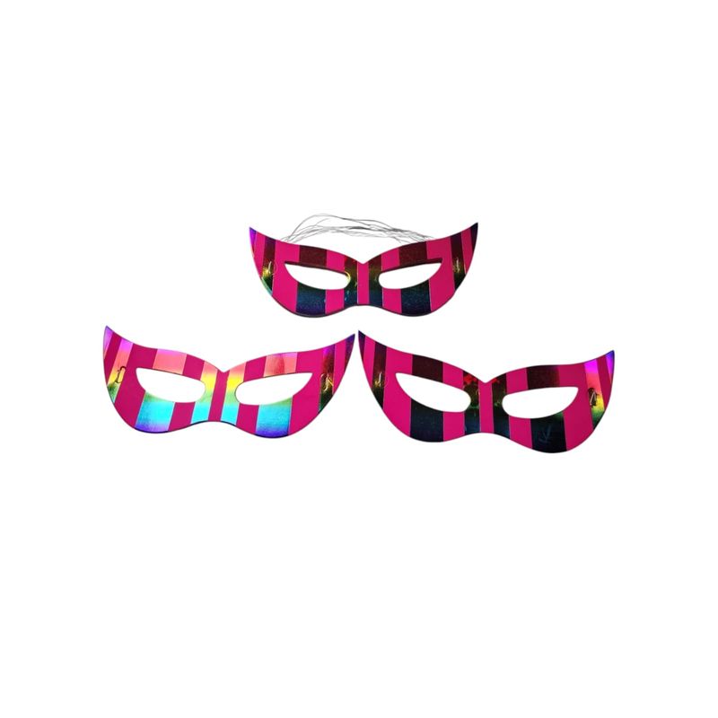 GENERICO - Antifaz Holográfico  Para Disfraces X 12 Und Fucsia Rayas