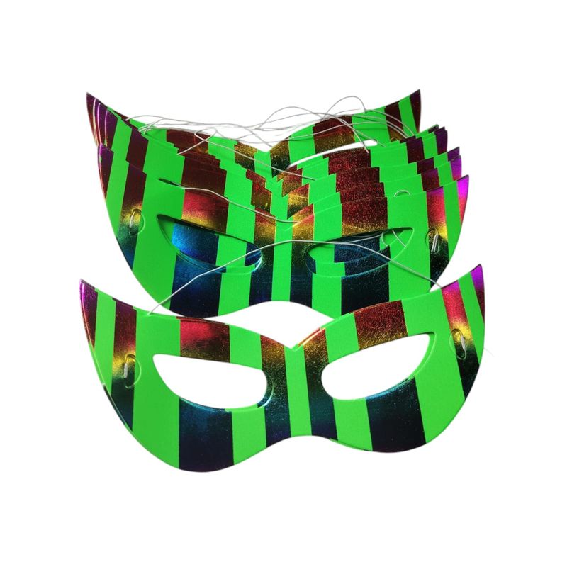 GENERICO - Antifaz Holográfico  Para Disfraces X 12 Und verde Rayas
