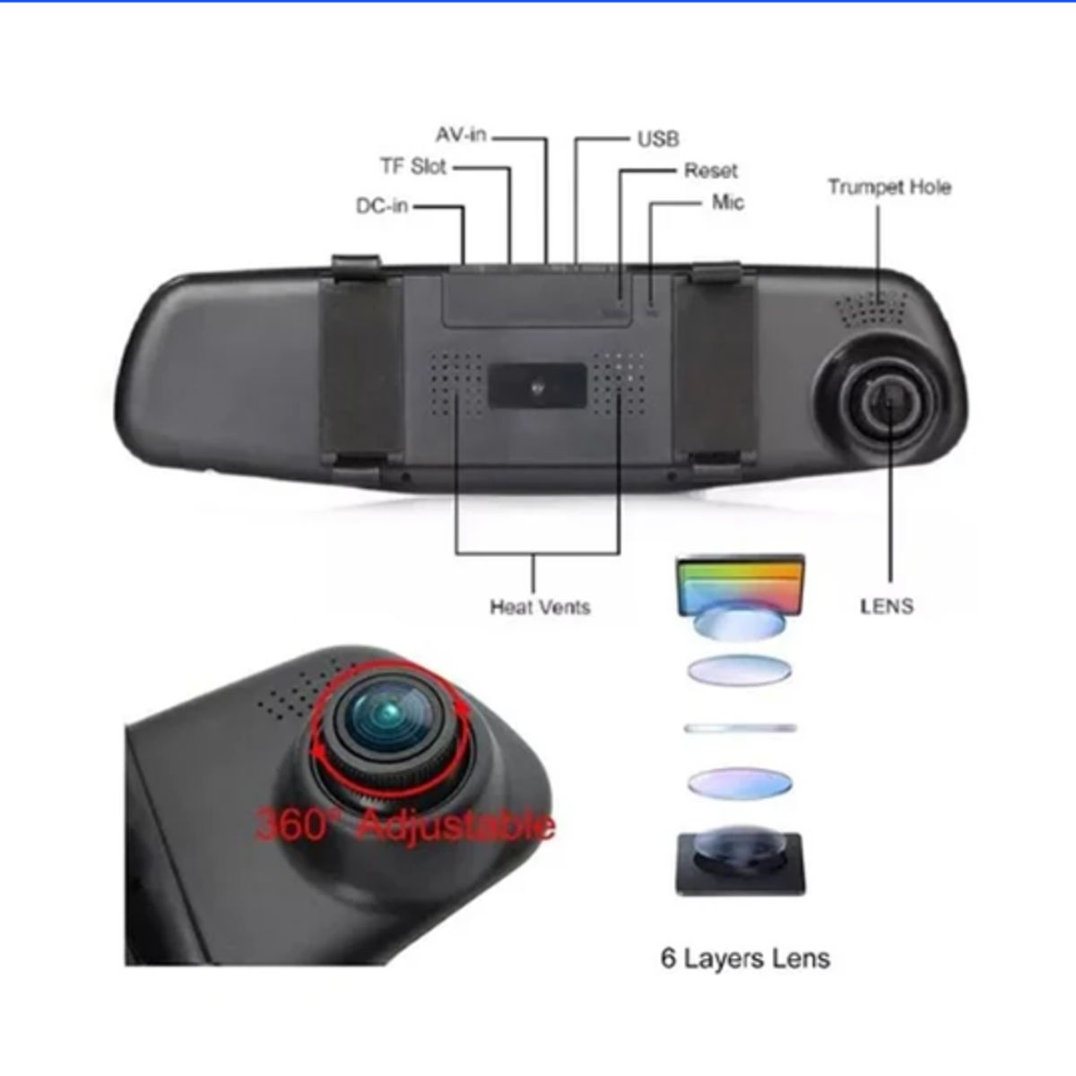 GENERICO - Camara retrovisor para carro dvr con camara reversa