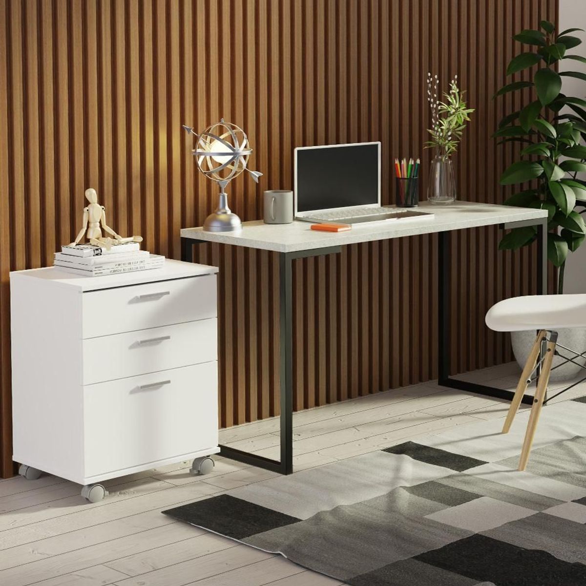 MADESA - Escritorio de Oficina Industrial y Cajonera Madesa GrisBlanco