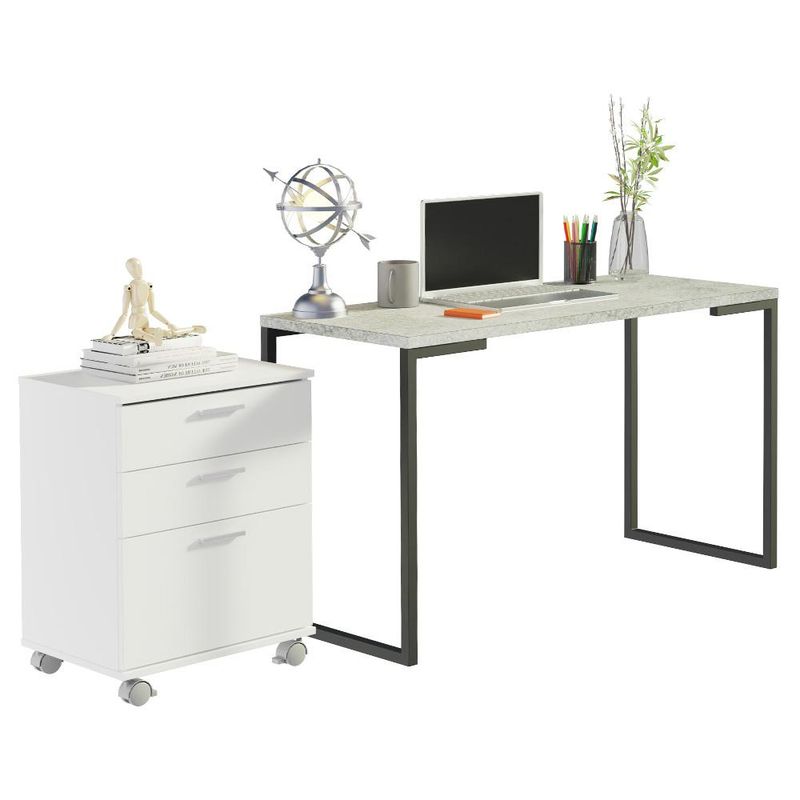 MADESA - Mesa de Escritorio Industrial 9423 y Cajonero GrisBlanco - Blanco