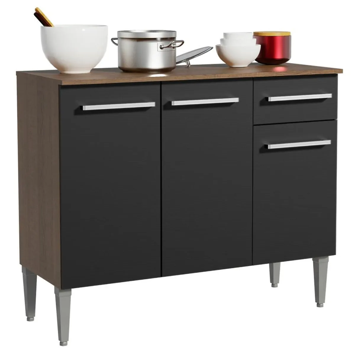 MADESA - Mueble de Cocina Emilly 1.05 m 3 Puertas 1 Cajón con Encimera de MDP Marrón/Negro