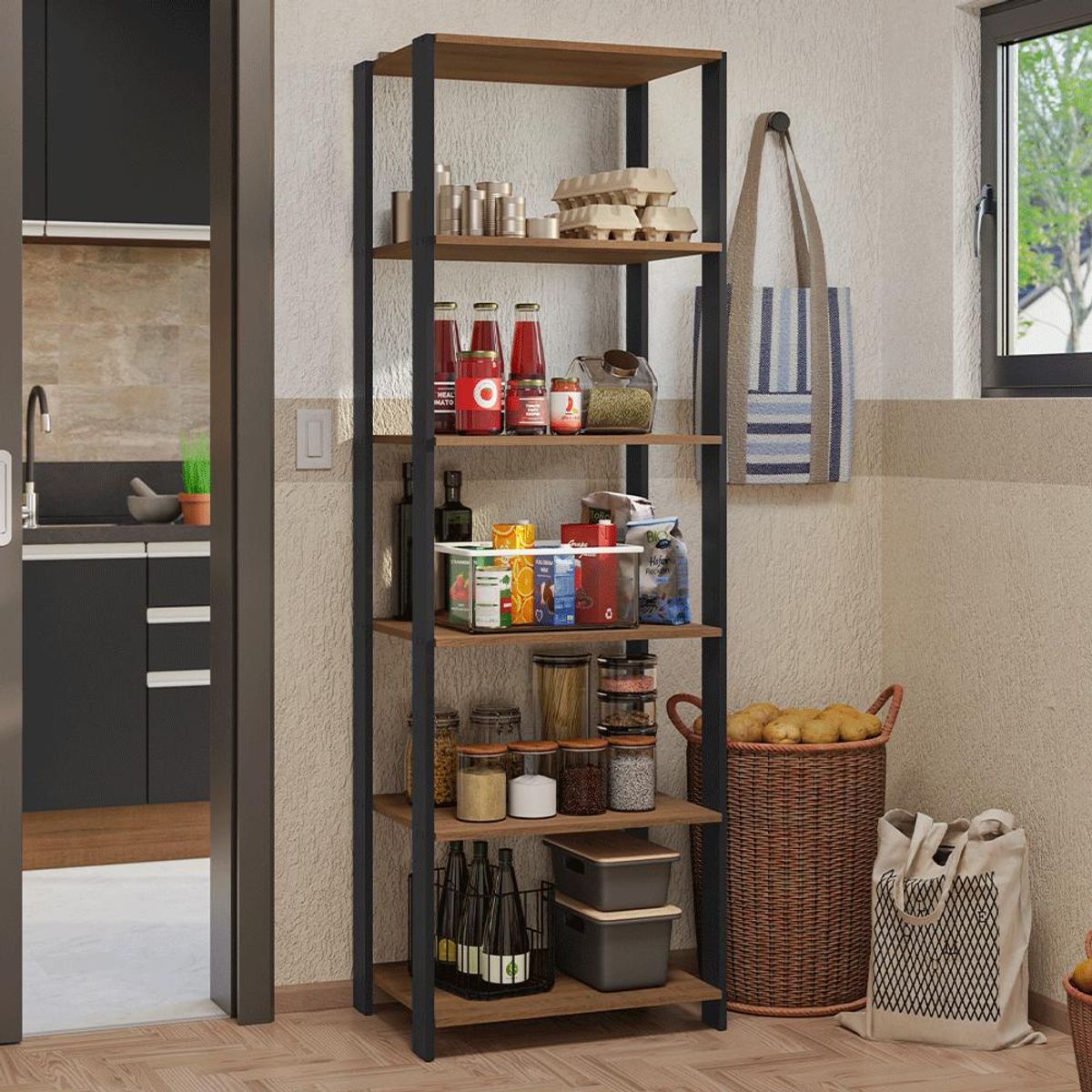 MADESA - Estante Organizador Multiuso Madesa de 5 Repisas 59 cm Marrón/Negro